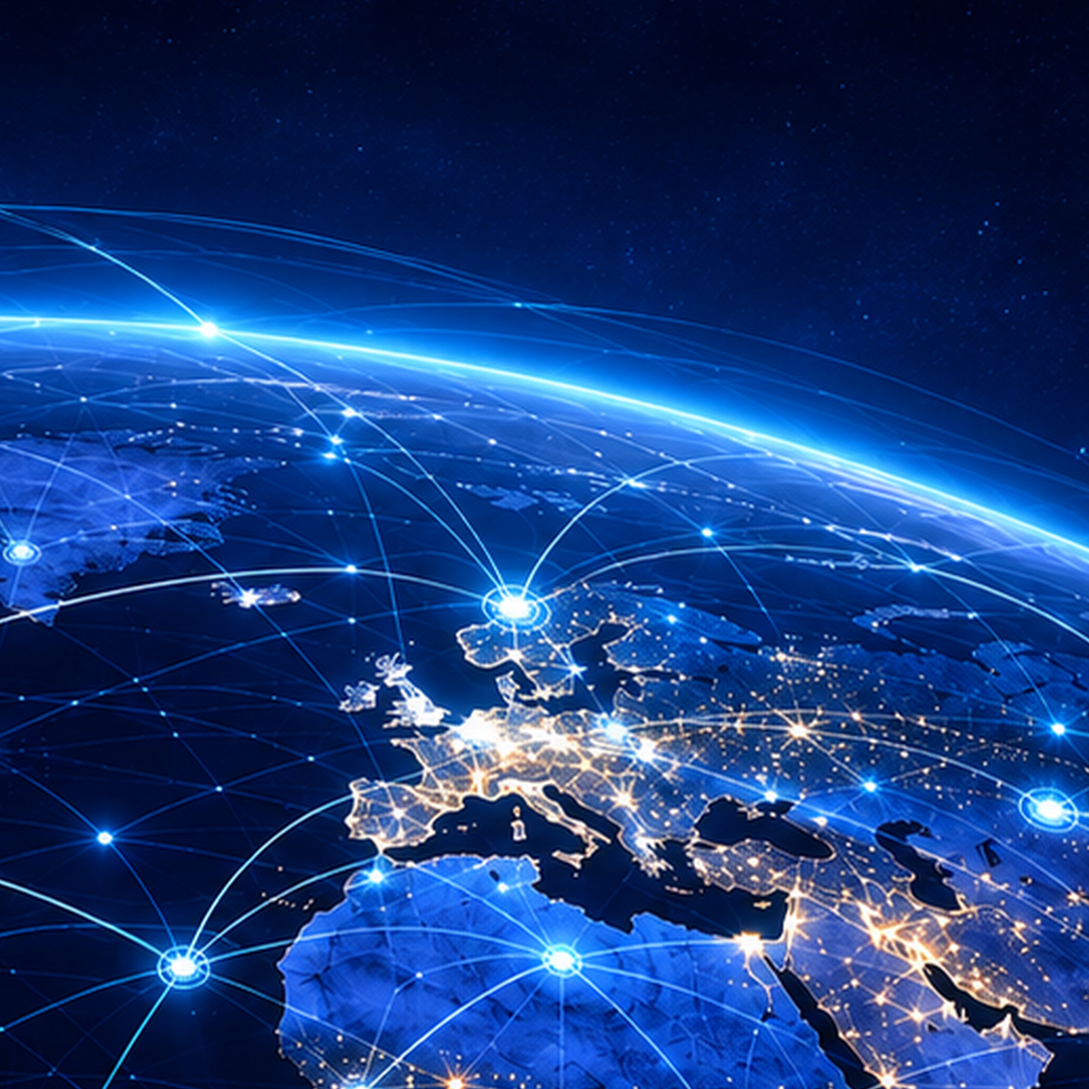 Connected cities across Europe at night